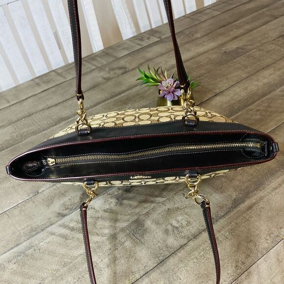 Coach Beige/Brown Signature Canvas and Leather Sophia Chain Tote - Picture 5 of 10